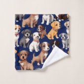 Puppy Hond Navy Blauw Patroon Ontwerp Bad Handdoek (Wasdoekje)