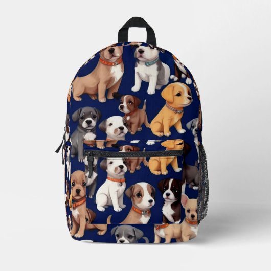 Puppy Hond Navy Blauw Patroon Ontwerp Bedrukte Rugzak (Voorkant)