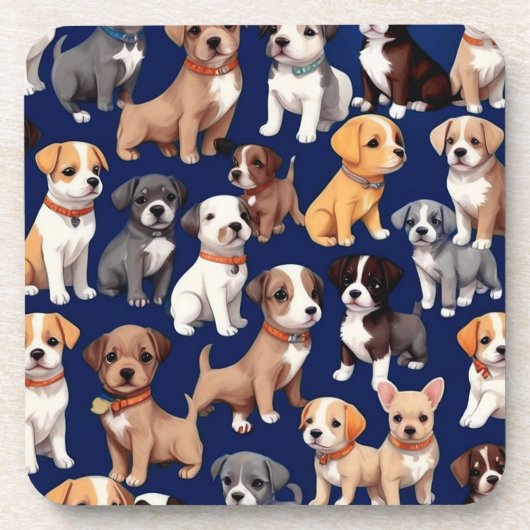 Puppy Hond Navy Blauw Patroon Ontwerp Bier Onderzetter (Voorkant)
