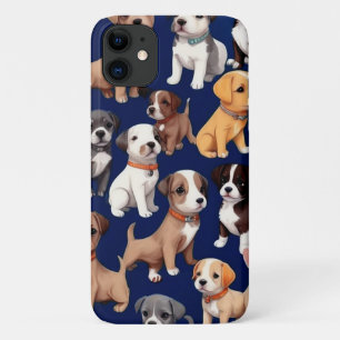 Puppy Hond Navy Blauw Patroon Ontwerp Case-Mate iPhone Case