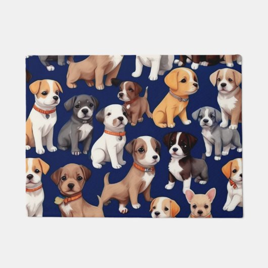 Puppy Hond Navy Blauw Patroon Ontwerp Deurmat (Voorkant)