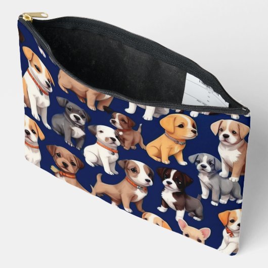 Puppy Hond Navy Blauw Patroon Ontwerp Etui (Open)