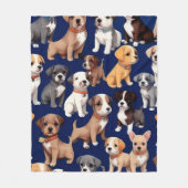Puppy Hond Navy Blauw Patroon Ontwerp Fleece Deken (Voorkant)