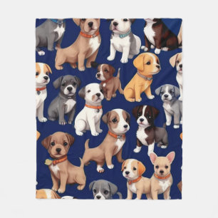 Puppy Hond Navy Blauw Patroon Ontwerp Fleece Deken