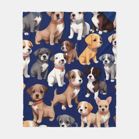 Puppy Hond Navy Blauw Patroon Ontwerp Fleece Deken (Voorkant)