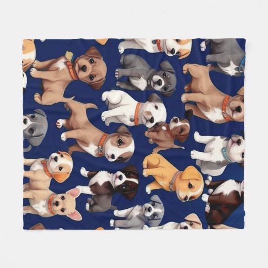 Puppy Hond Navy Blauw Patroon Ontwerp Fleece Deken (Voorkant (Horizontaal))