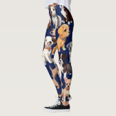 Puppy Hond Navy Blauw Patroon Ontwerp Leggings (Links)