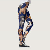 Puppy Hond Navy Blauw Patroon Ontwerp Leggings (Rechts)