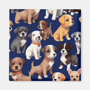 Puppy Hond Navy Blauw Patroon Ontwerp Magneet