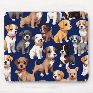 Puppy Hond Navy Blauw Patroon Ontwerp Muismat