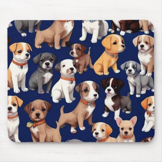 Puppy Hond Navy Blauw Patroon Ontwerp Muismat (Voorkant)