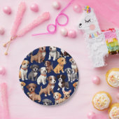 Puppy Hond Navy Blauw Patroon Ontwerp Papieren Bordje (Feest)