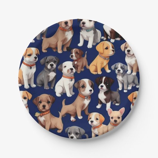 Puppy Hond Navy Blauw Patroon Ontwerp Papieren Bordje (Voorkant)