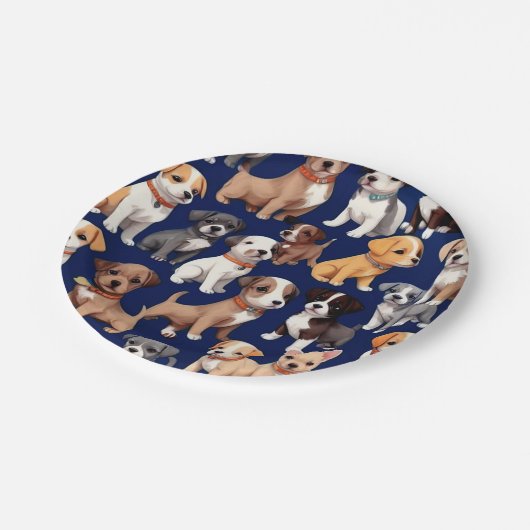 Puppy Hond Navy Blauw Patroon Ontwerp Papieren Bordje (Gekanteld)