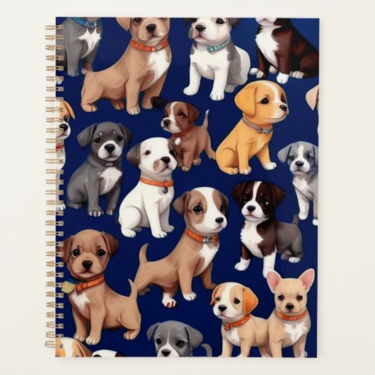 Puppy Hond Navy Blauw Patroon Ontwerp Planner (Voorkant)