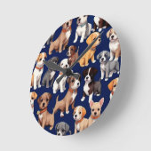Puppy Hond Navy Blauw Patroon Ontwerp Ronde Klok (Hoek)
