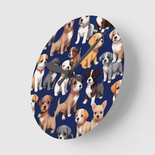 Puppy Hond Navy Blauw Patroon Ontwerp Ronde Klok (Hoek)