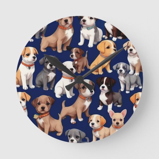 Puppy Hond Navy Blauw Patroon Ontwerp Ronde Klok (Voorkant)