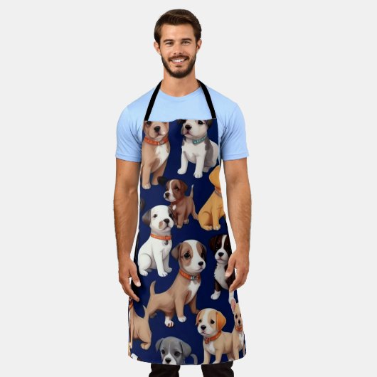 Puppy Hond Navy Blauw Patroon Ontwerp Schort (Gedragen)