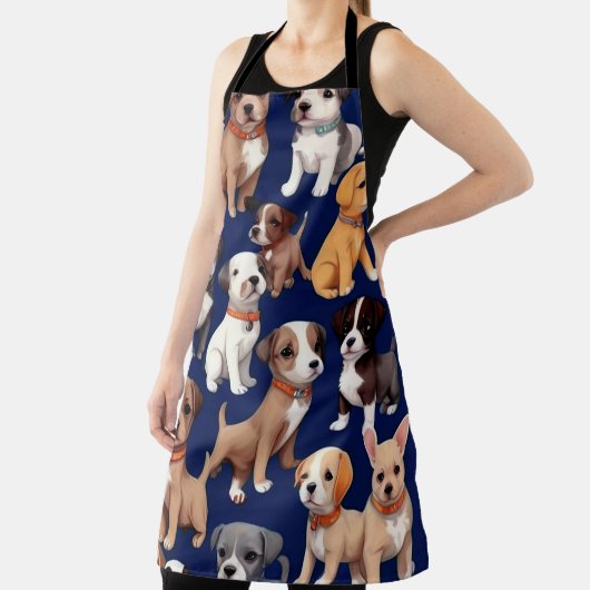 Puppy Hond Navy Blauw Patroon Ontwerp Schort (Insitu)