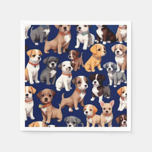 Puppy Hond Navy Blauw Patroon Ontwerp Servet (Voorkant)