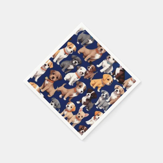 Puppy Hond Navy Blauw Patroon Ontwerp Servet (Hoek)