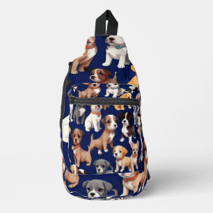 Puppy Hond Navy Blauw Patroon Ontwerp Sling Bag