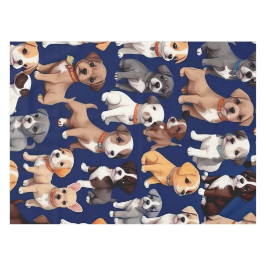 Puppy Hond Navy Blauw Patroon Ontwerp Tafelkleed (Voorkant (Horizontaal))