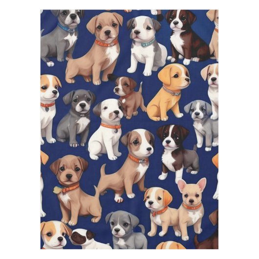 Puppy Hond Navy Blauw Patroon Ontwerp Tafelkleed (Voorkant)