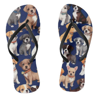 Puppy Hond Navy Blauw Patroon Ontwerp Teenslippers