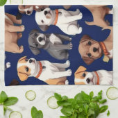 Puppy Hond Navy Blauw Patroon Ontwerp Theedoek (Gevouwen)