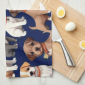 Puppy Hond Navy Blauw Patroon Ontwerp Theedoek (Quarter Fold)