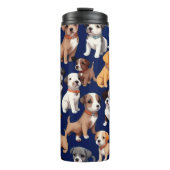 Puppy Hond Navy Blauw Patroon Ontwerp Thermosbeker (Voorkant)