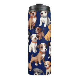Puppy Hond Navy Blauw Patroon Ontwerp Thermosbeker