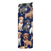 Puppy Hond Navy Blauw Patroon Ontwerp Thermosbeker (Gedraaid links)