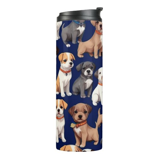 Puppy Hond Navy Blauw Patroon Ontwerp Thermosbeker (Gedraaid links)