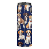 Puppy Hond Navy Blauw Patroon Ontwerp Thermosbeker (Achterkant)