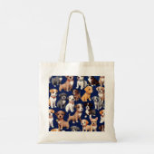 Puppy Hond Navy Blauw Patroon Ontwerp Tote Bag (Achterkant)