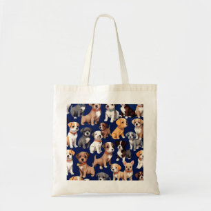 Puppy Hond Navy Blauw Patroon Ontwerp Tote Bag