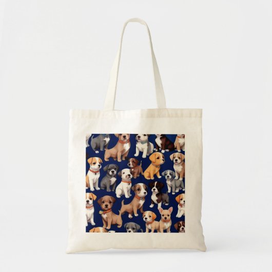 Puppy Hond Navy Blauw Patroon Ontwerp Tote Bag (Voorkant)