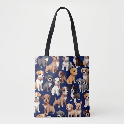Puppy Hond Navy Blauw Patroon Ontwerp Tote Bag (Voorkant)