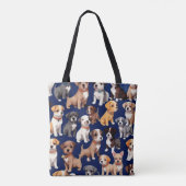 Puppy Hond Navy Blauw Patroon Ontwerp Tote Bag (Achterkant)