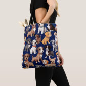 Puppy Hond Navy Blauw Patroon Ontwerp Tote Bag (Dichtbij)