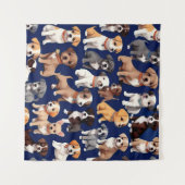 Puppy Hond Navy Blauw Patroon Ontwerp Wandkleed (Voorkant (horizontaal))