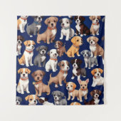 Puppy Hond Navy Blauw Patroon Ontwerp Wandkleed (Voorkant)