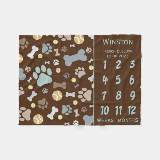 Puppy hond Paw Print Milestone Keepsake Deken (Voorkant (Horizontaal))