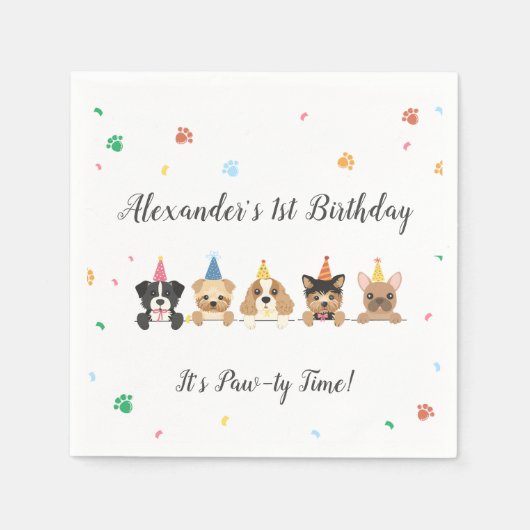 Puppy hond Paw-ty Verjaardagsfeestje servetten (Voorkant)