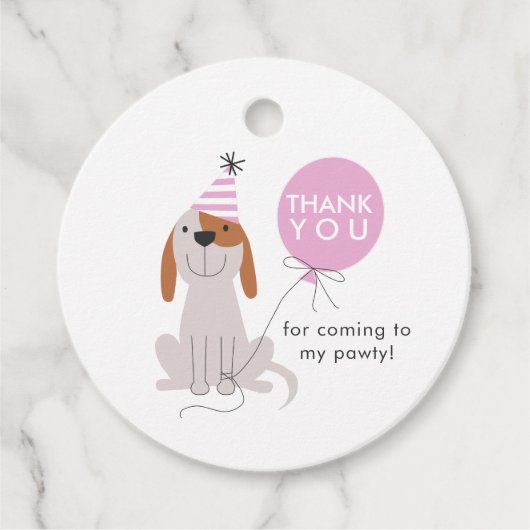 Puppy Hond Roze Pawty Verjaardag Bedankjes Labels (Voorkant)