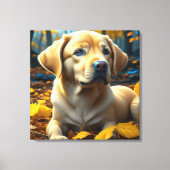 Puppy hond spelen in herfst bladeren canvas afdruk (Voorkant)