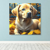 Puppy hond spelen in herfst bladeren canvas afdruk (Insitu (Houten vloer))